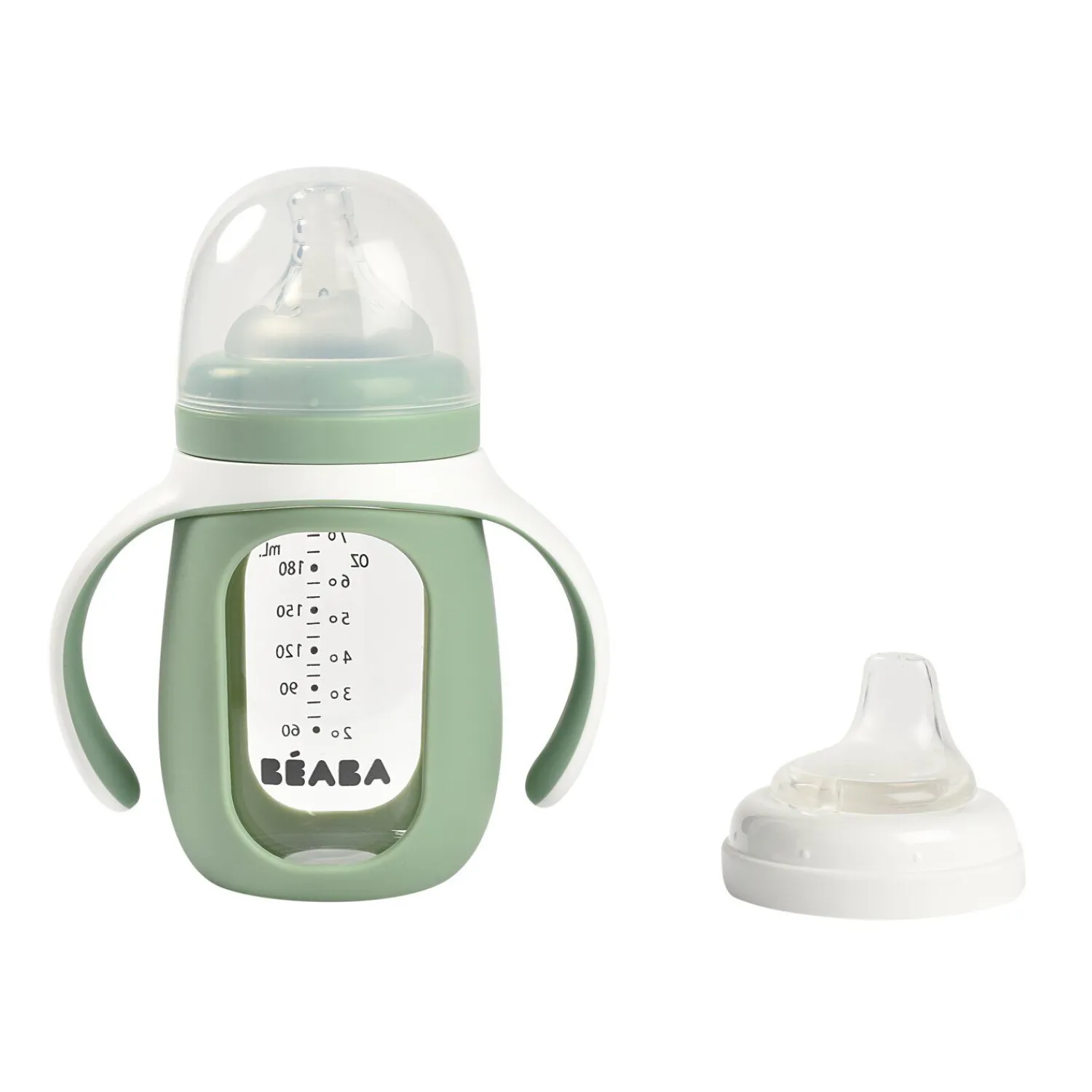 BÉABA Couverts Vaisselle Et Bavoirs|Biberons Et Accessoires*Biberon d'apprentissage en verre 2 en 1 - 210ml Vert sauge