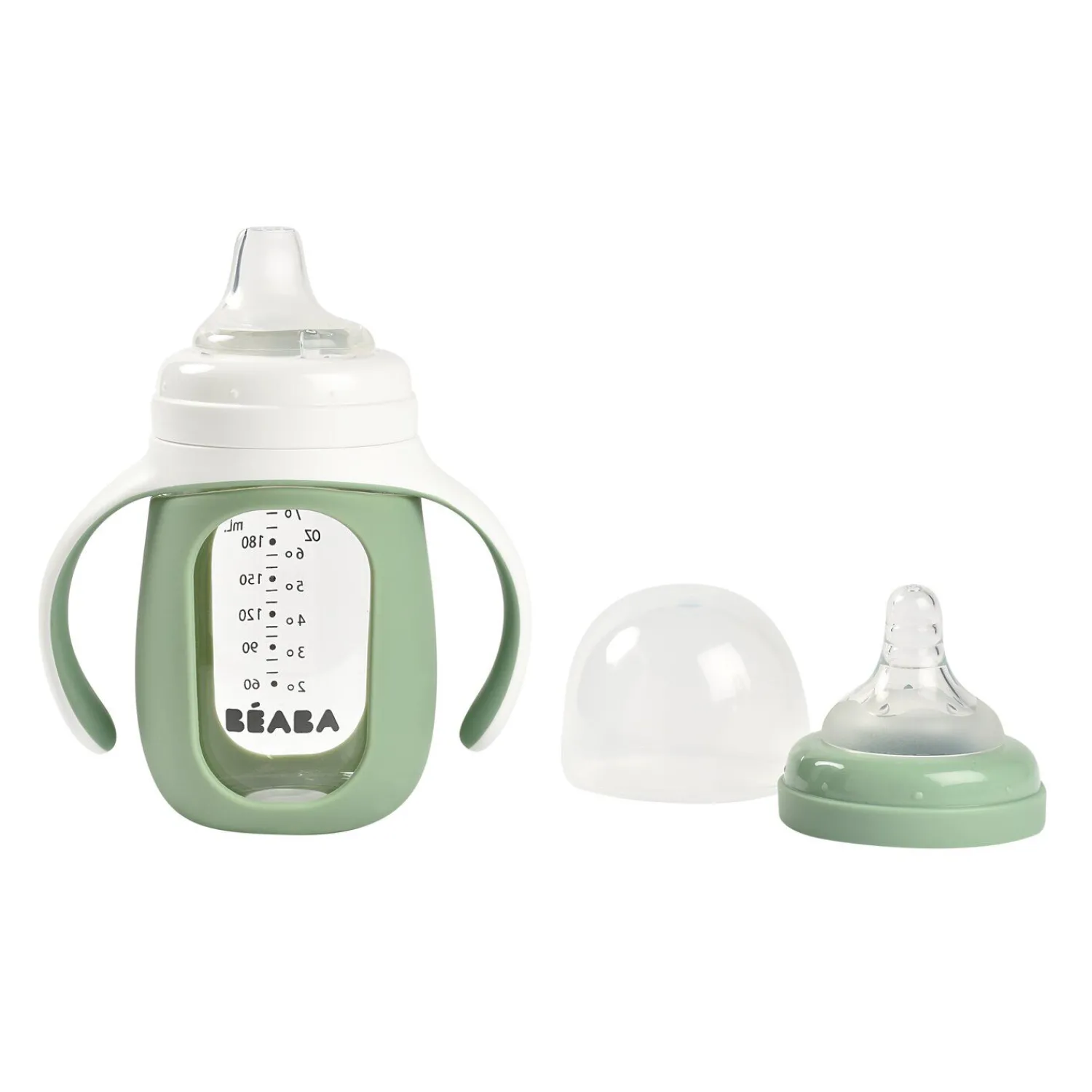 BÉABA Couverts Vaisselle Et Bavoirs|Biberons Et Accessoires*Biberon d'apprentissage en verre 2 en 1 - 210ml Vert sauge