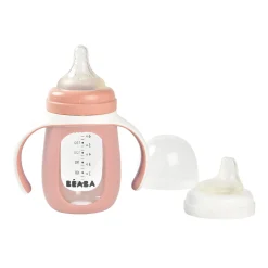 BÉABA Biberons Et Accessoires*Biberon d'apprentissage en verre 2 en 1 - 210ml Vieux rose