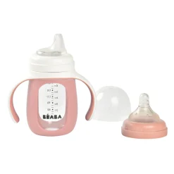 BÉABA Biberons Et Accessoires*Biberon d'apprentissage en verre 2 en 1 - 210ml Vieux rose
