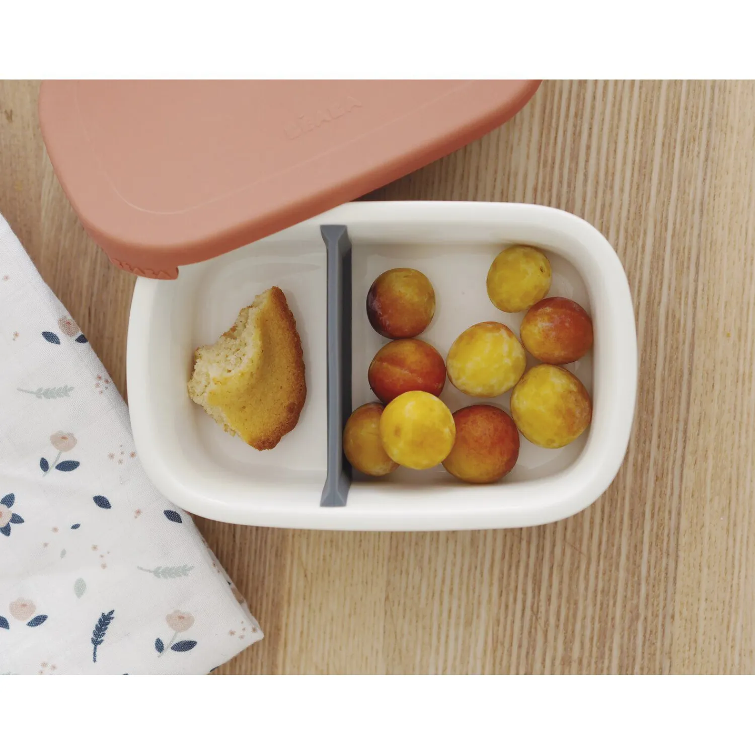 BÉABA Goûter Sain|Couverts Vaisselle Et Bavoirs*Boîte repas céramique Gris minéral/Terracotta