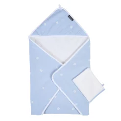BÉABA Capes De Bain*Cape De Bain + Gant - 80x80 Cm - Mousseline Fleur - Bleue