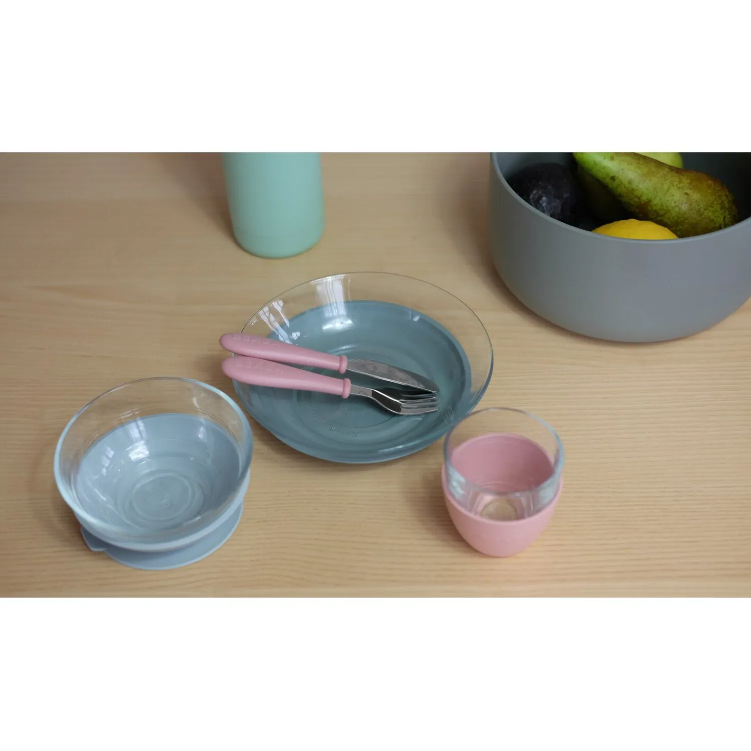 BÉABA Couverts Vaisselle Et Bavoirs*Coffret repas verre Eucalyptus/Rose