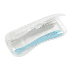 BÉABA Couverts Vaisselle Et Bavoirs*Lot 2 cuillères 1er âge silicone avec boite de transport Bleu/Gris