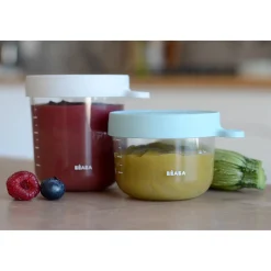BÉABA Pots De Conservation*Lot 2 portions verre 150 et 250ml Vert clair/Gris clair