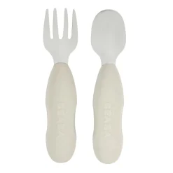 BÉABA Couverts Vaisselle Et Bavoirs*Lot 2 pré-couverts d'apprentissage Inox Gris velours