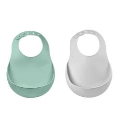 BÉABA Couverts Vaisselle Et Bavoirs*Lot de 2 bavoirs silicone Gris clair/Vert sauge