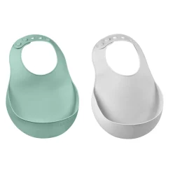 BÉABA Couverts Vaisselle Et Bavoirs*Lot de 2 bavoirs silicone Gris clair/Vert sauge