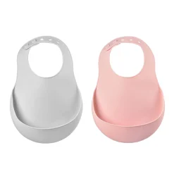 BÉABA Couverts Vaisselle Et Bavoirs*Lot de 2 bavoirs silicone Gris clair/Vieux rose