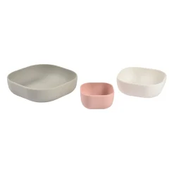 BÉABA Goûter Sain|Couverts Vaisselle Et Bavoirs*Lot de 3 bols silicone gigogne Rose/Gris velours