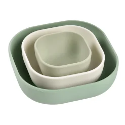 BÉABA Goûter Sain|Couverts Vaisselle Et Bavoirs*Lot de 3 bols silicone gigogne Vert sauge