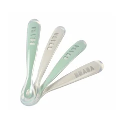 BÉABA Couverts Vaisselle Et Bavoirs*Lot de 4 cuillères 1er âge silicone Gris velours/Vert sauge
