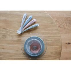 BÉABA Couverts Vaisselle Et Bavoirs*Lot de 4 cuillères 1er âge silicone Eucalyptus/Bleu/Rose/Gris